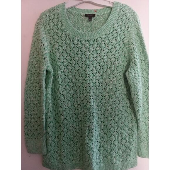 Talbots Green & White Open Crochett Knit Cotton Pullover Sweater size 0X Petite - Picture 4 of 10